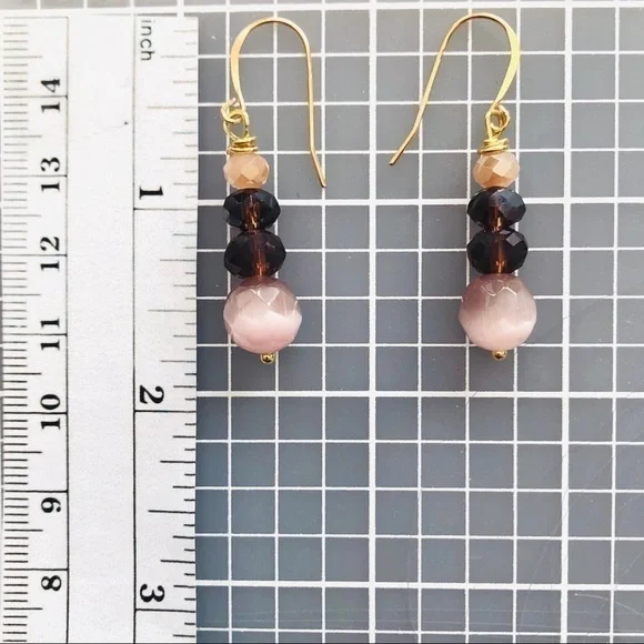 BOHO Indie 14k/Sterling Silver Earrings Pink Jade, Cats Eye Pink Deep Purple - Picture 5 of 9